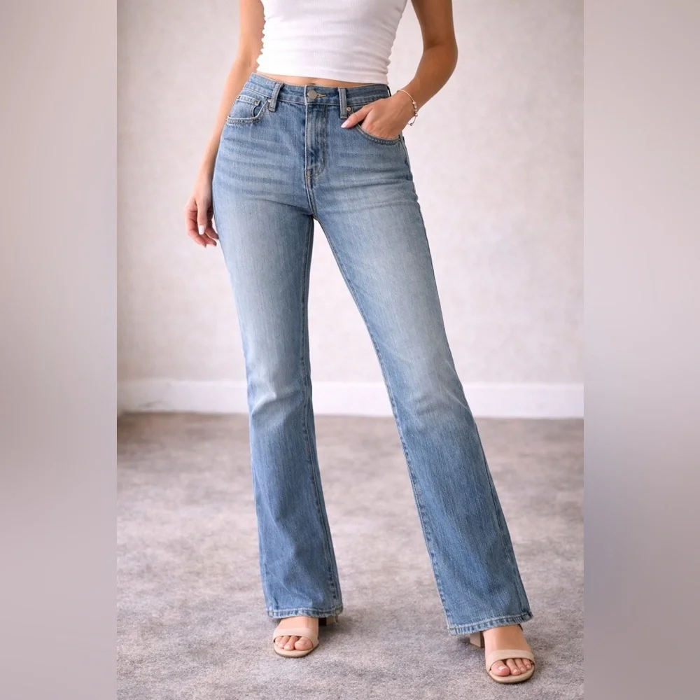 Classic High-Rise Light Blue Flare Jeans - Women - Picture 1 of 6
